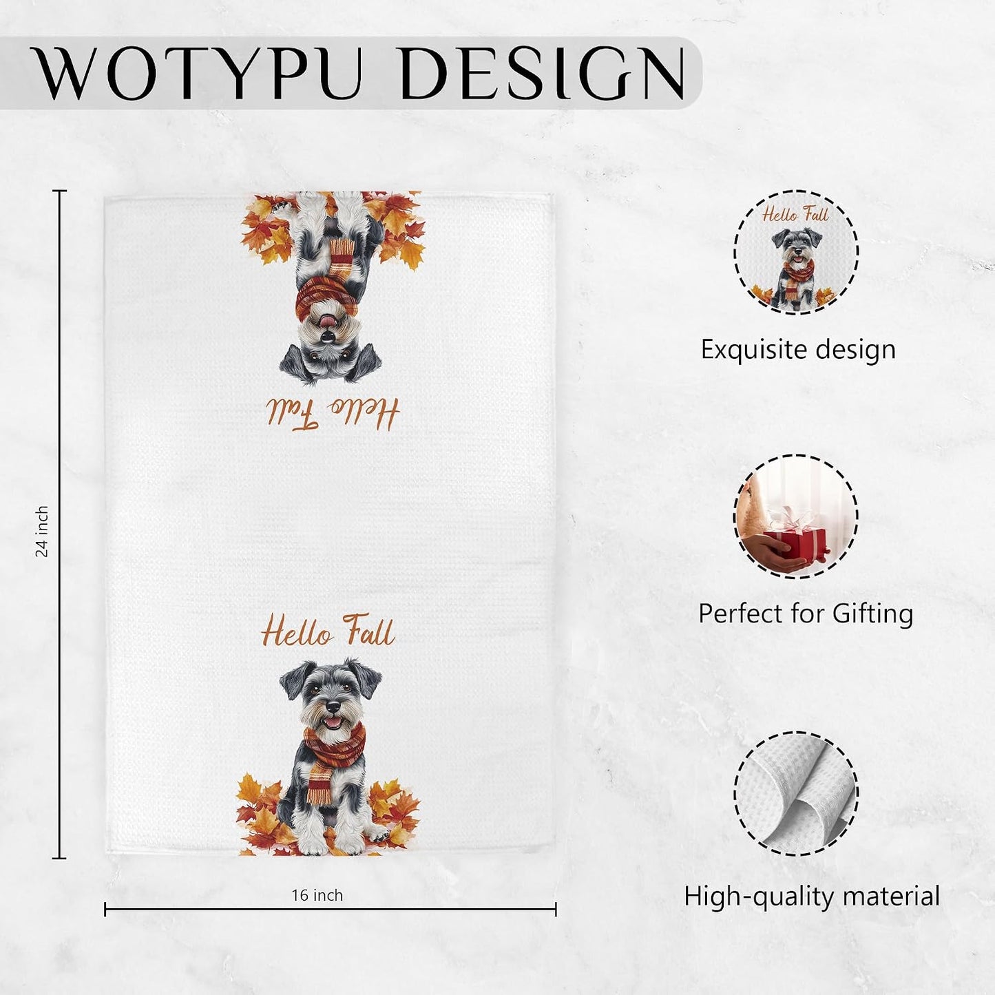 Fall Schnauzer Kitchen Towels, Schnauzer Lover Gifts Dish Tea Towel for Kitchen Decor, Farmhouse Fall Autumn Maple Leaf Dog Hand Towels for Bathroom Decor,16X24 Inch