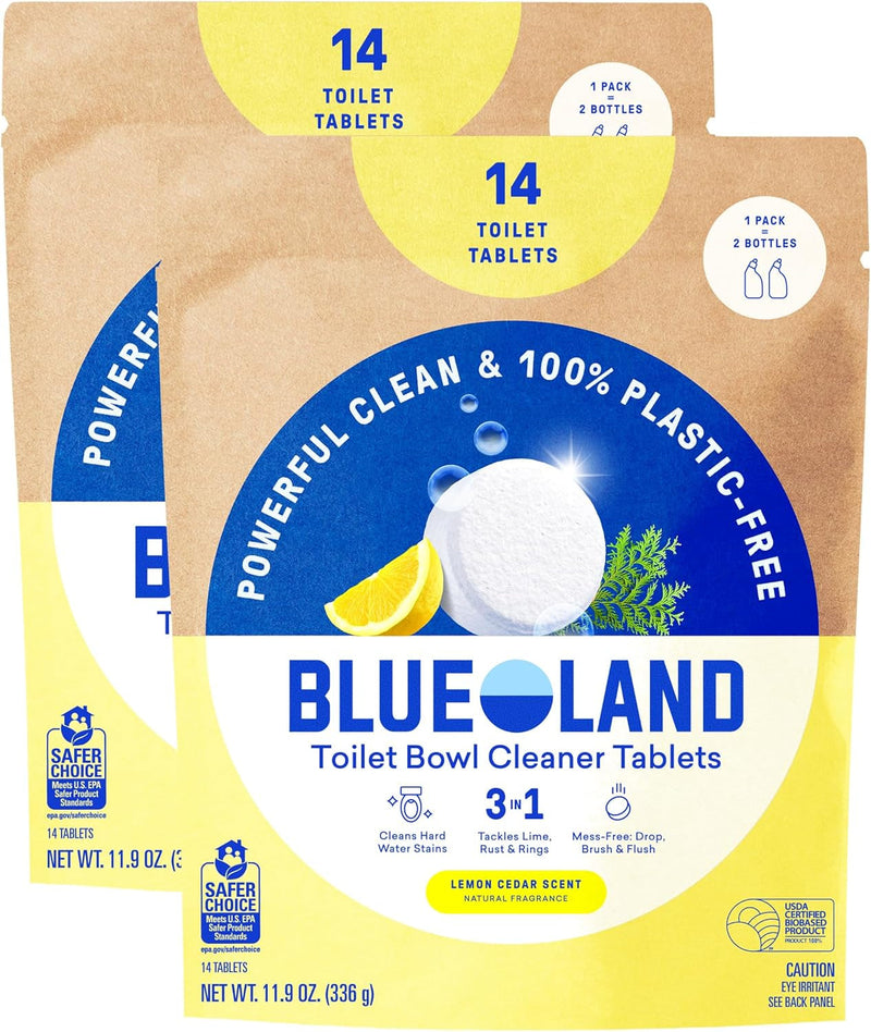 Toilet Bowl Cleaner Tablets, 14 Count (Pack of 2), Lemon Cedar, Plastic-Free, No Harsh Chemicals, Plant-Based, Septic-Safe, Removes Lime, Rust, Hard Water and Toilet Ring Stains