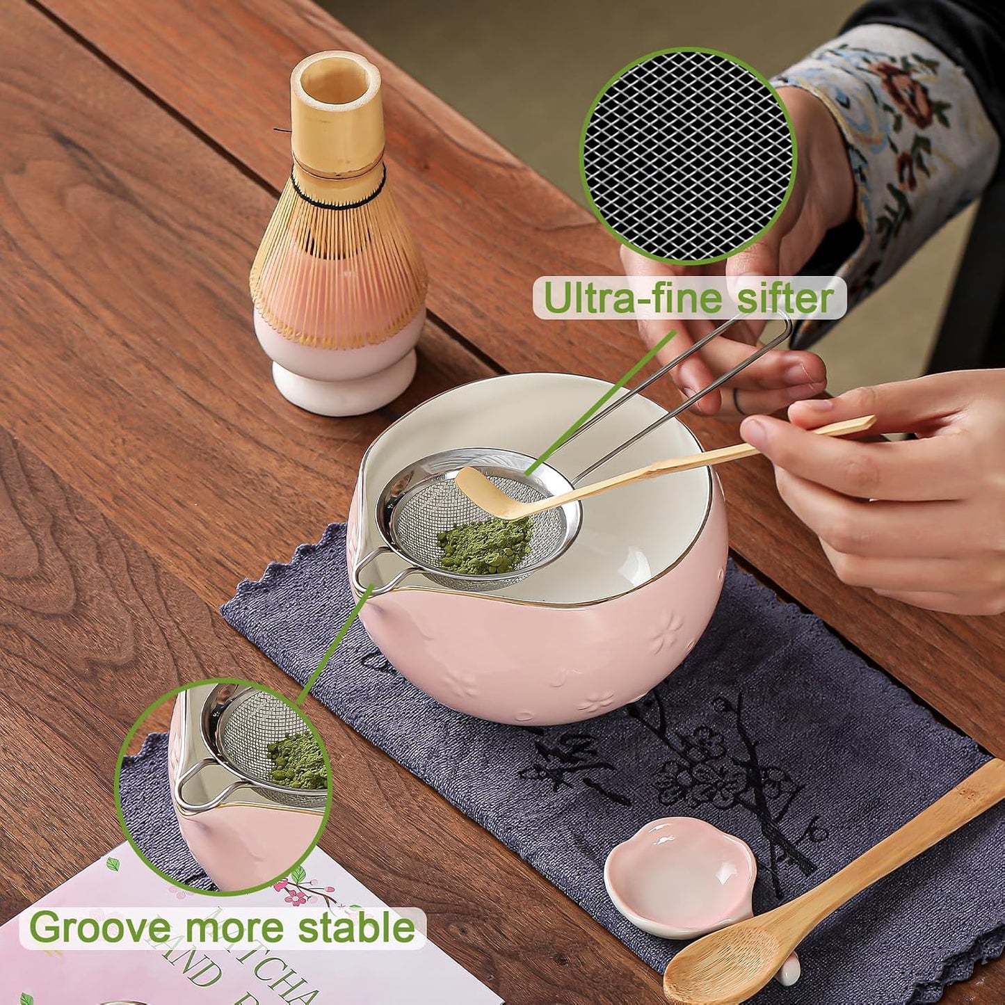 Matcha Whisk, Handcrafted Bamboo Whisk for Matcha Powder (Cherry Bloom-Pink)