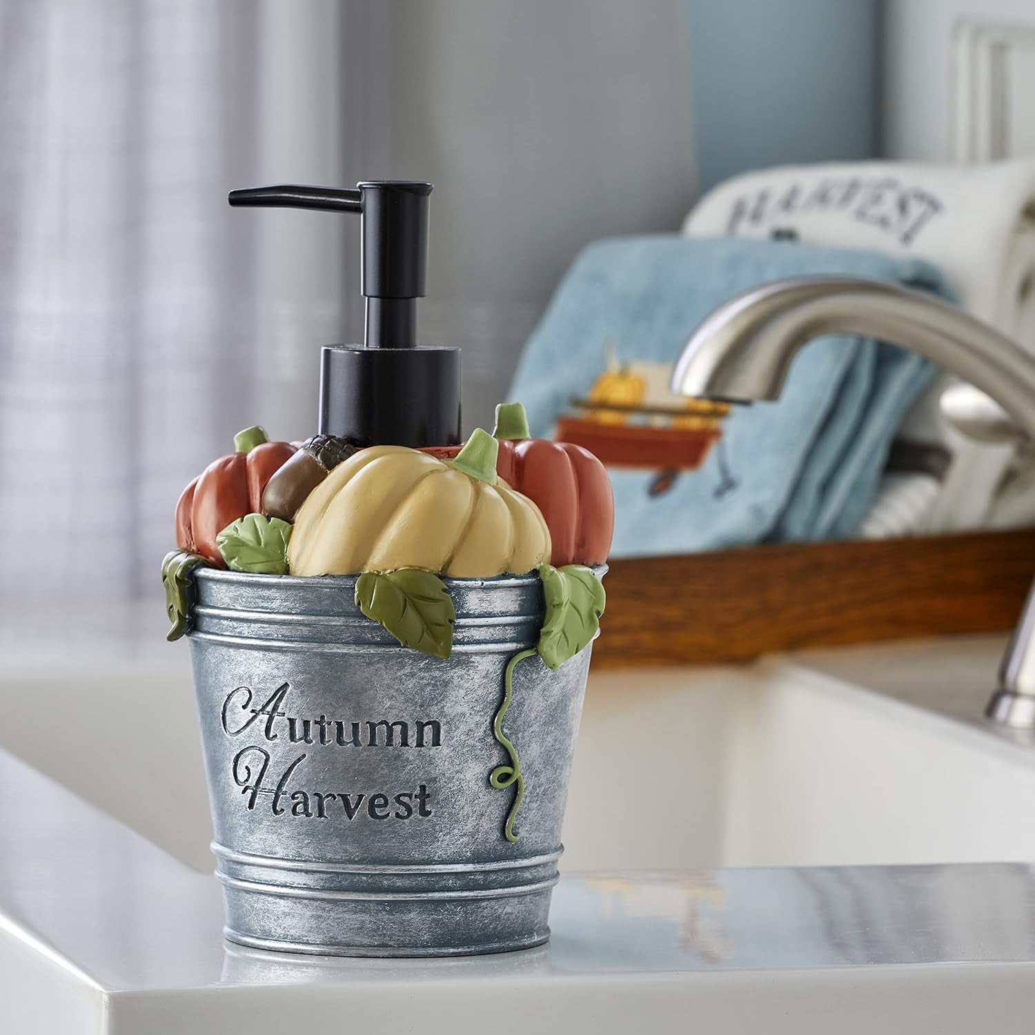 Fall/Harvest/Autumn Bucket Soap Dispenser for Bath/Kitchen & Gift, Multi