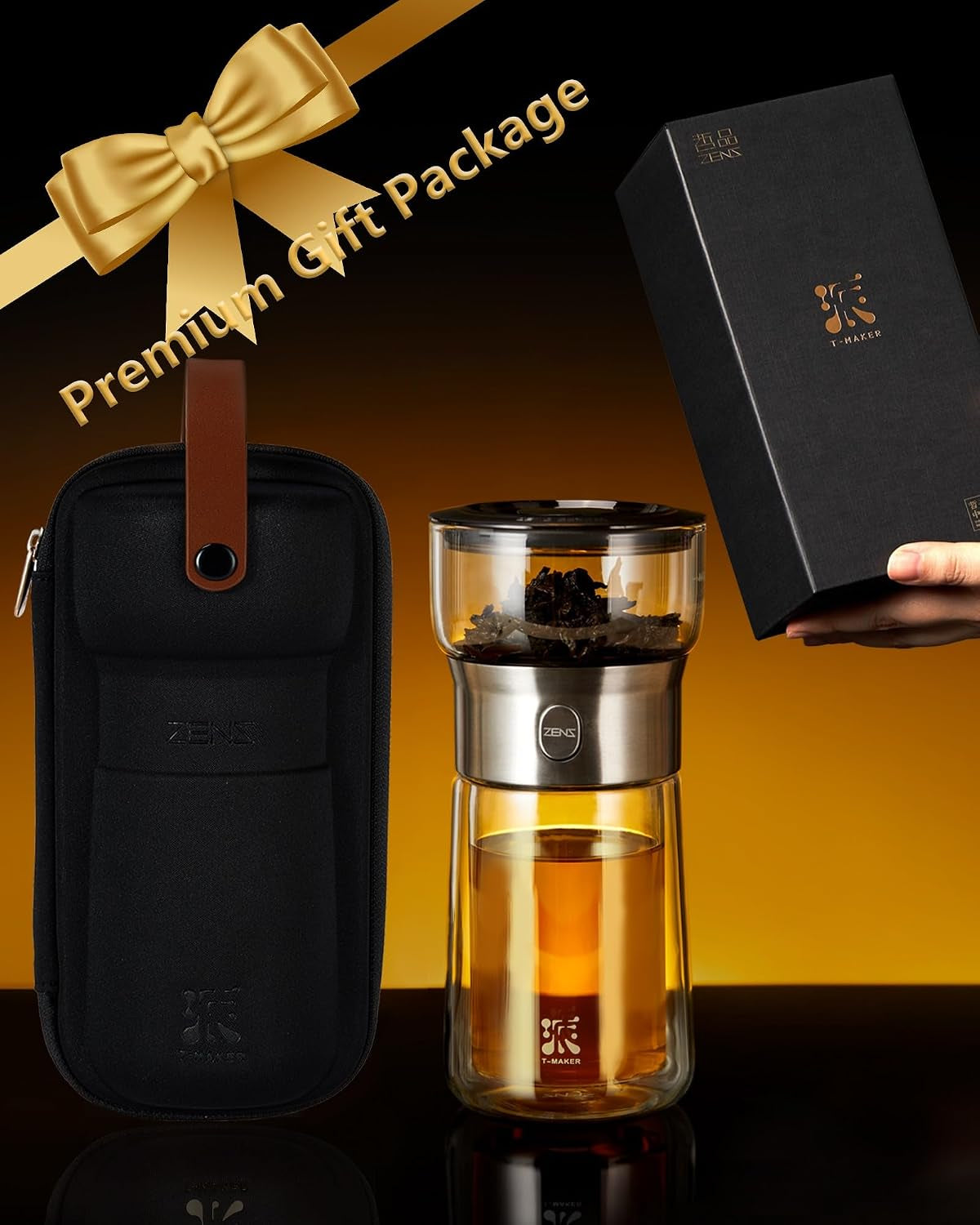 Modern Tea Infuser Teapot, One Touch Tea Maker for Loose Leaf Tea | Glass Magic Tea Pot, Mess Free Tea Steeper with Insulated Mug, Portable Tea Infuser with Case for Tea Lovers