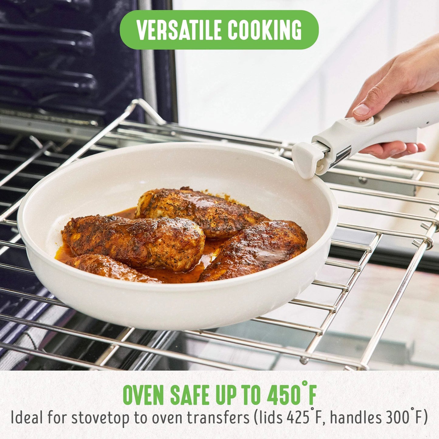 10-Piece Detachable Handle & Stackable Nonstick Cookware Set, Cream