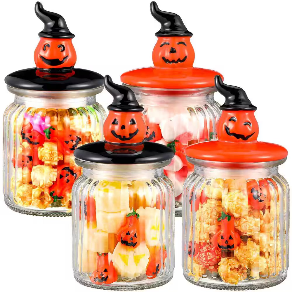4-Pack Food Storage Canister with Airtight Ceramic Lid for Halloween Party Tea and Cookie Table Decoration, Orange