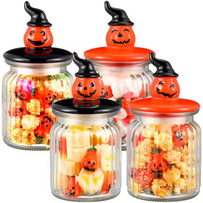 4-Pack Food Storage Canister with Airtight Ceramic Lid for Halloween Party Tea and Cookie Table Decoration, Orange