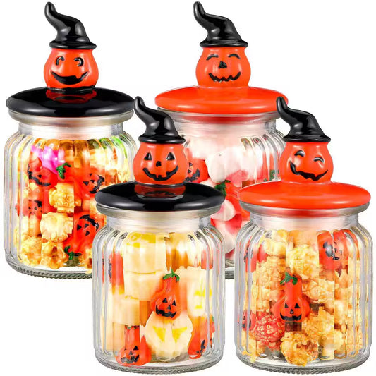 4-Pack Food Storage Canister with Airtight Ceramic Lid for Halloween Party Tea and Cookie Table Decoration, Orange
