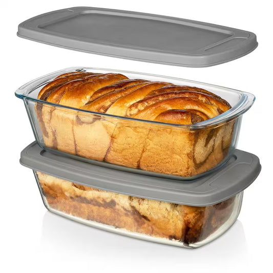 7.6 Cups Glass Loaf Pan Lids (Set of 2) BPA Airtight Lids Grip Handle Easy Carry, Loaf Pans Baking Bread