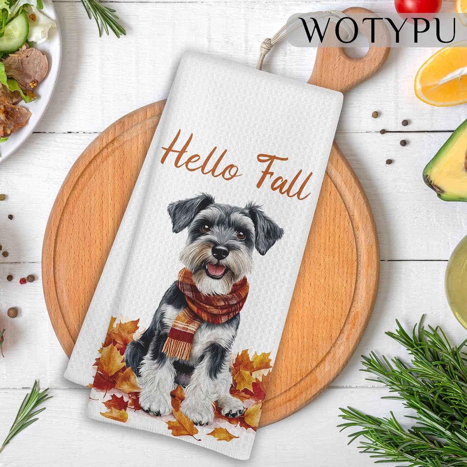 Fall Schnauzer Kitchen Towels, Schnauzer Lover Gifts Dish Tea Towel for Kitchen Decor, Farmhouse Fall Autumn Maple Leaf Dog Hand Towels for Bathroom Decor,16X24 Inch