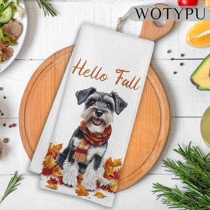 Fall Schnauzer Kitchen Towels, Schnauzer Lover Gifts Dish Tea Towel for Kitchen Decor, Farmhouse Fall Autumn Maple Leaf Dog Hand Towels for Bathroom Decor,16X24 Inch