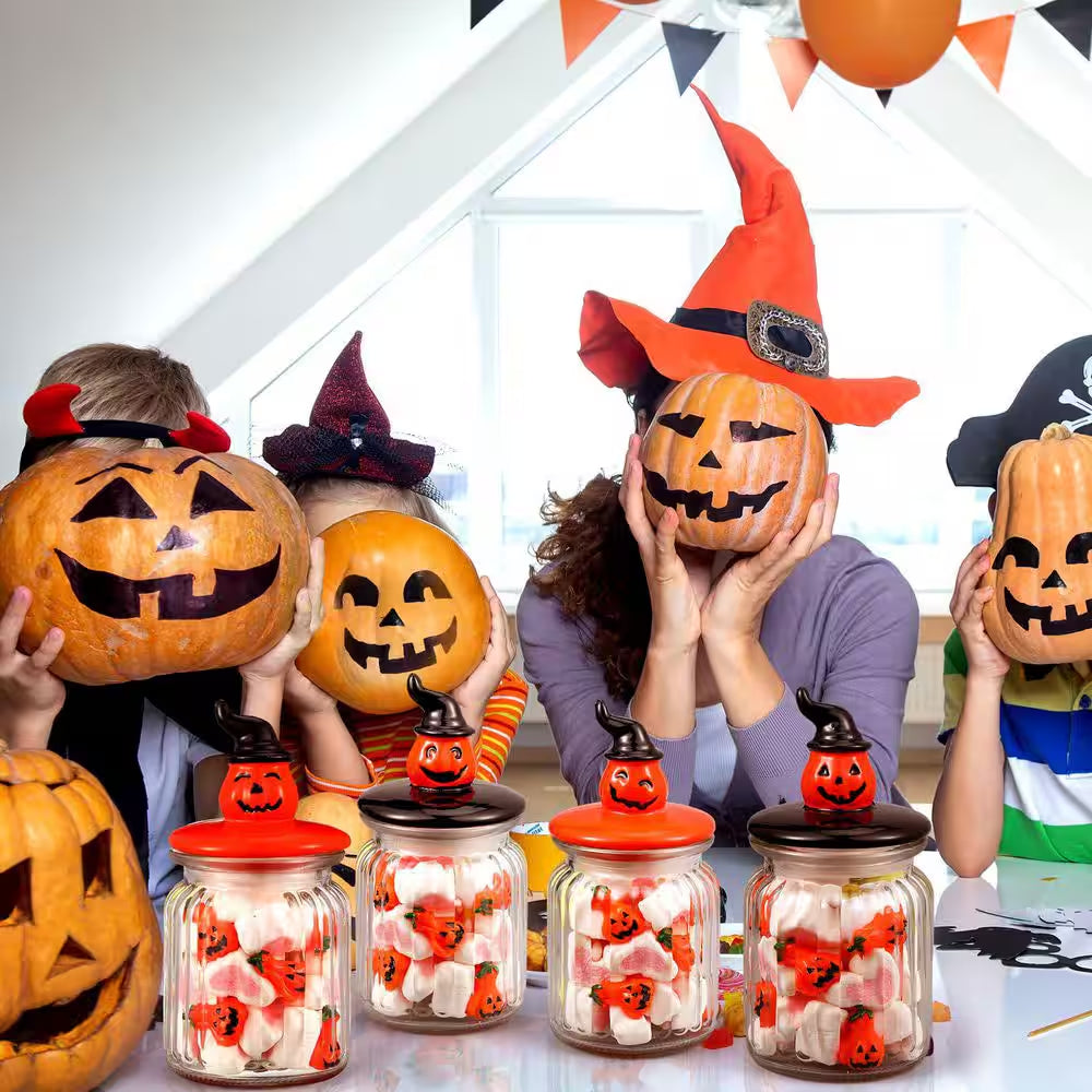 4-Pack Food Storage Canister with Airtight Ceramic Lid for Halloween Party Tea and Cookie Table Decoration, Orange