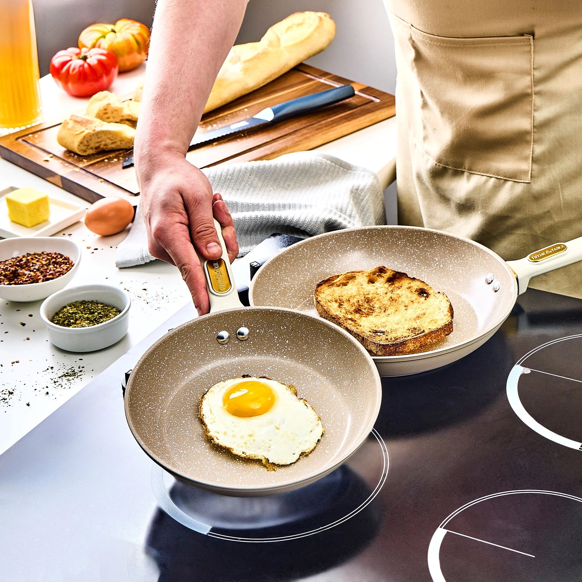 Thyme & Table 8" Ceramic Non-Stick Granite Collection Non-Toxic Fry Pan - Taupe & Gold
