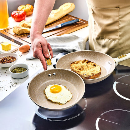 Thyme & Table 8" Ceramic Non-Stick Granite Collection Non-Toxic Fry Pan - Taupe & Gold