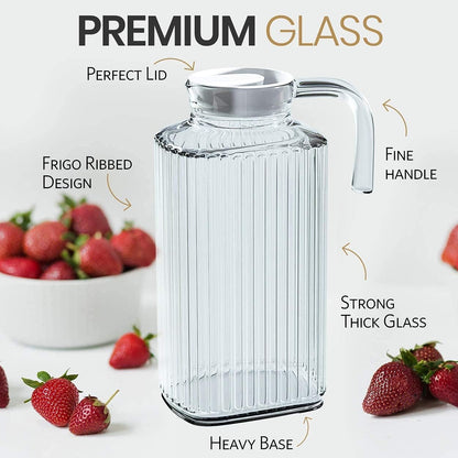 Fridge Pitcher – 60 OZ. Glass Water Fridge Pitcher with Lid by  Practical and Easy to Use Fridge Pitcher Great for Lemonade, Iced Tea, Milk, Cocktails and More Beverages.