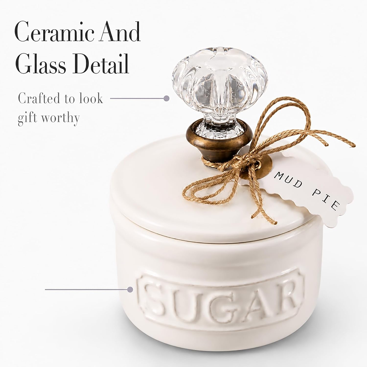 Door Knob Sugar Bowl, White 5.85H X 6.7L X 6.35W