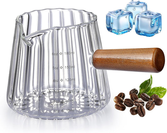 6OZ Espresso Cups Glass,  Espresso Shot Cup with V-Shaped Mouth, Glass Measuring Cup, Markings in Both Oz & Ml