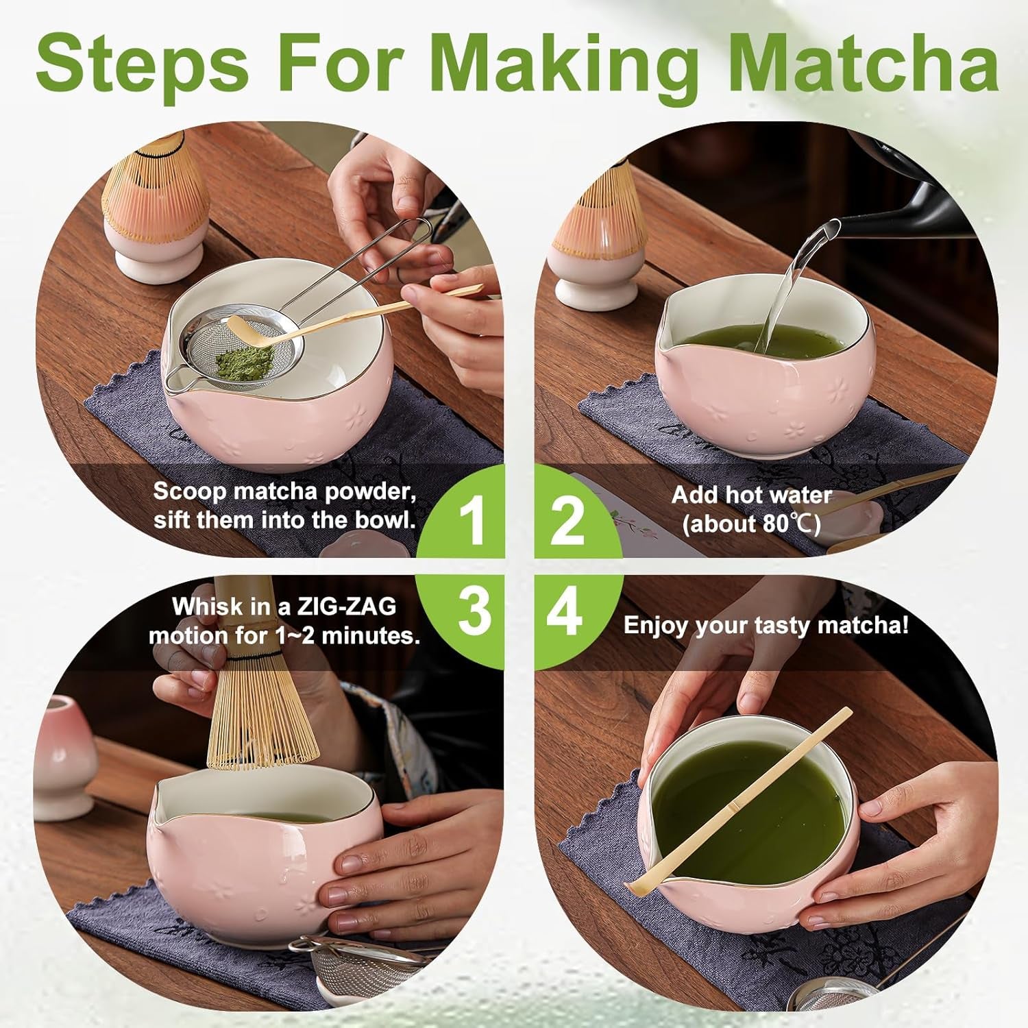 Matcha Whisk, Handcrafted Bamboo Whisk for Matcha Powder (Cherry Bloom-Pink)