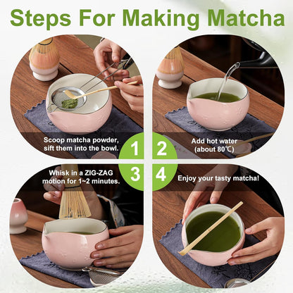 Matcha Whisk, Handcrafted Bamboo Whisk for Matcha Powder (Cherry Bloom-Pink)