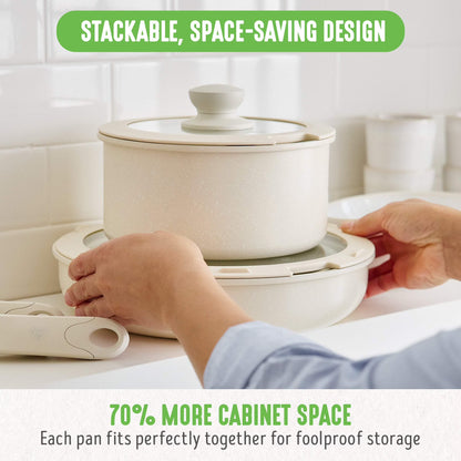 10-Piece Detachable Handle & Stackable Nonstick Cookware Set, Cream