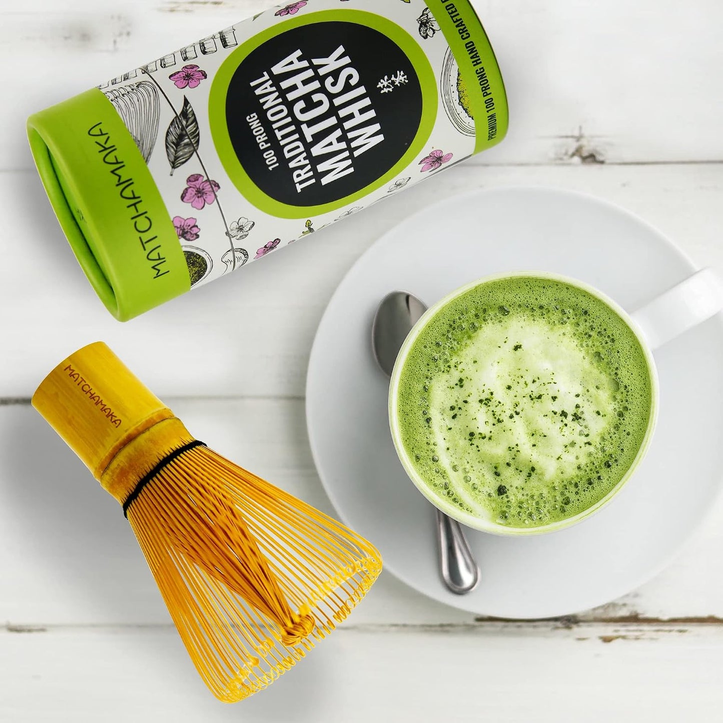 Premium Matcha Green Tea Whisk - 100 Prong -  Traditional Japanese Bamboo Matcha Whisk - Green Tea, Matcha Latte, Matcha Ceremonial Powder, Matcha Tea - the Perfect Matcha Ceremony Whisk
