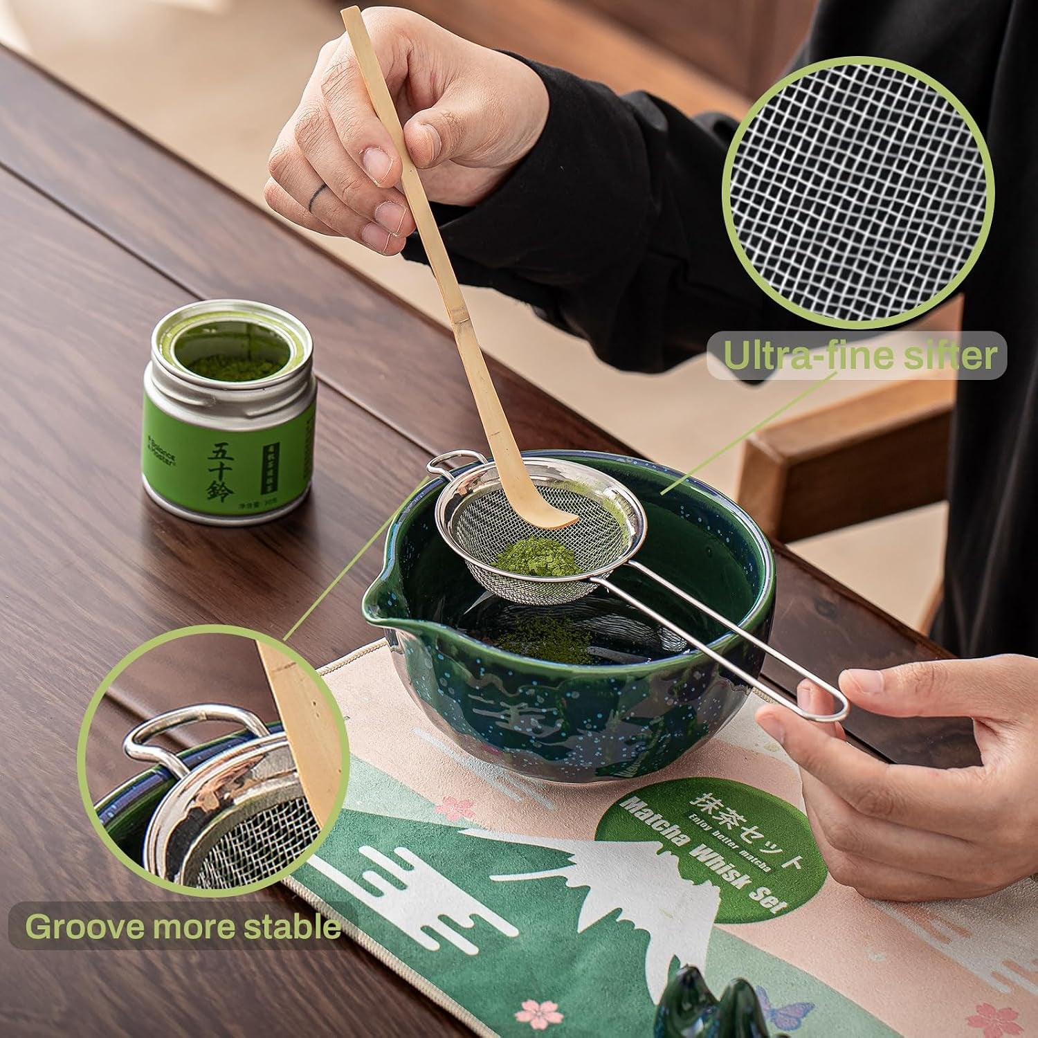 Matcha Whisk Set, 9 Pcs Ceramic Starry Matcha Set for Beginner | Matcha Bowl with Spout and Whisk, Matcha Tea Kit for Matcha Lovers, Ideal Gift for Friend