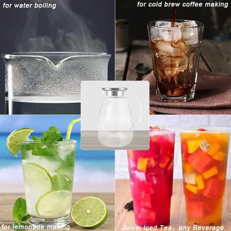 Glass Pitcher with Lid,68 Oz Water Pitcher for Hot Cold Drinks,Glass Water Pitch