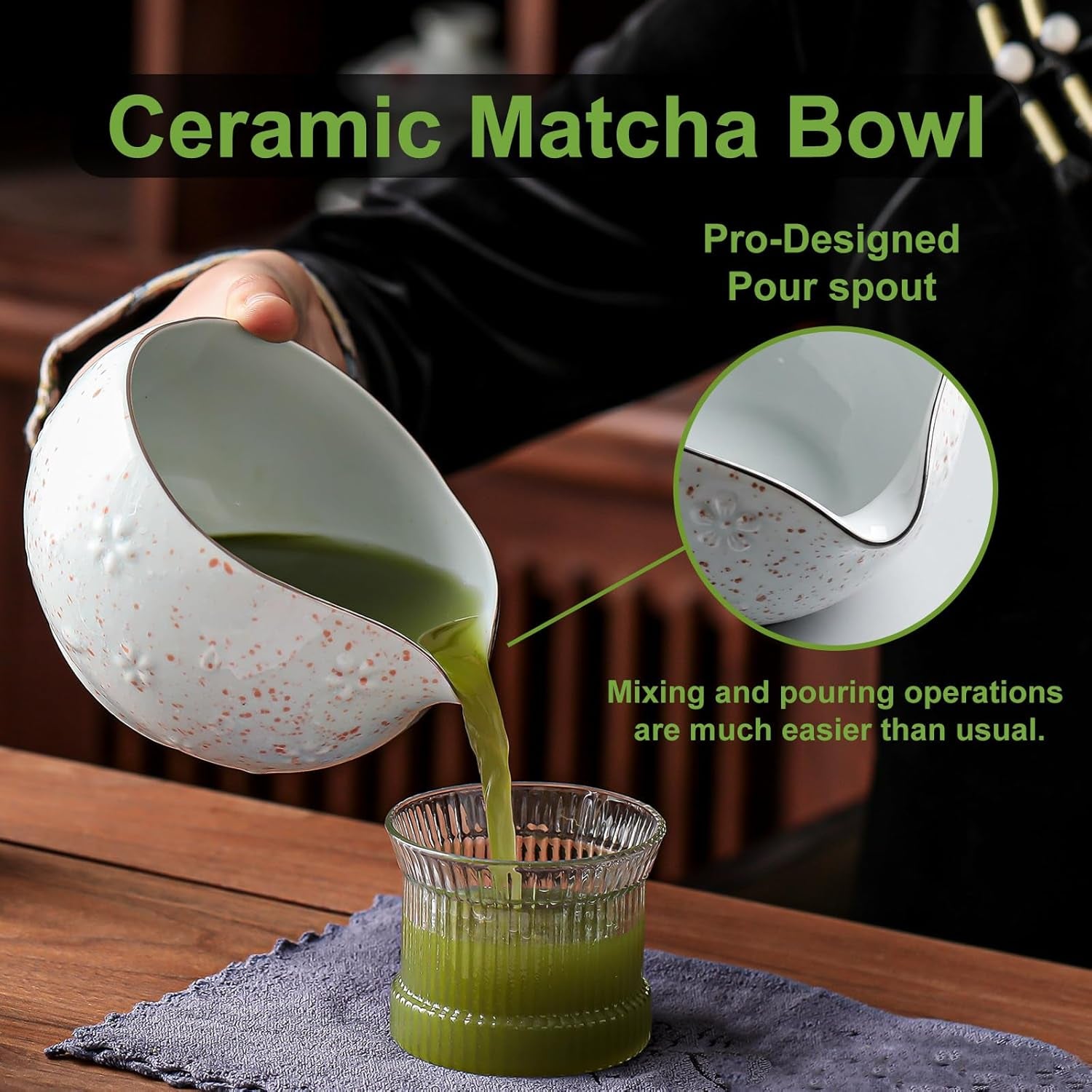 Matcha Whisk Set, 9 Pcs Ceramic Matcha Set, Gifts for Women | Matcha Bowl with Spout and Whisk, Matcha Kit for Matcha Lovers, Ideal Gift Christmas(Cherry Bloom-Red Spot)