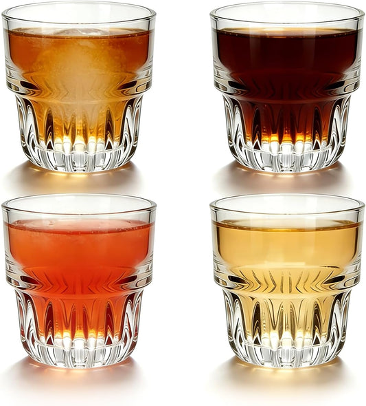 5Oz Mini Old Fashioned Whisky Glasses 4 Pack, Small Juice & Cortado Glasses | Heavy Base Stackable Rock Glasses for Bourbon, Cocktails, Beer or Iced Coffee – Home, Bar & Cafe