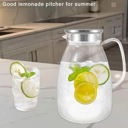 Glass Pitcher with Lid,68 Oz Water Pitcher for Hot Cold Drinks,Glass Water Pitch