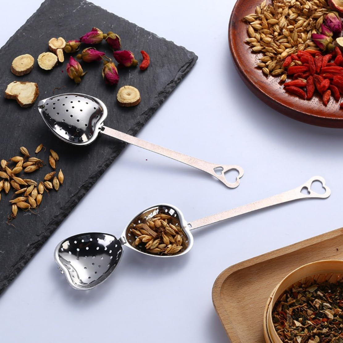 2Pcs Tea Strainers for Loose Tea Spoon - Heart Tea Steeper Tea Filter Fine Mesh Strainer Stainless Steel Tea Diffuser Tea Infuser Spoon - Loose Tea Steeper Tea Infuser