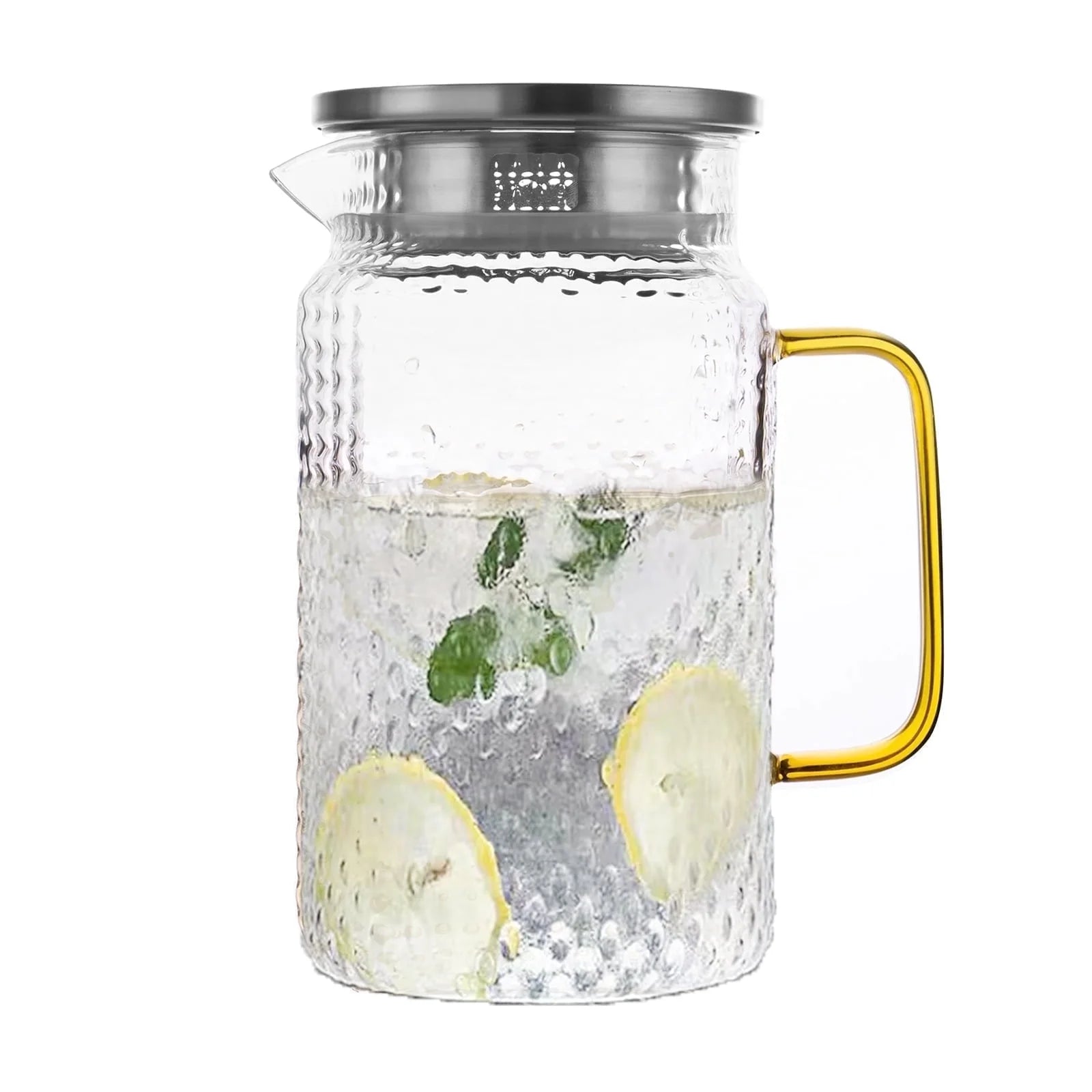 68Oz Glass Pitcher with Stainless Steel Lid and Handle,Clear Iced Tea Brewing Pitcher for Beverage,Lemonade