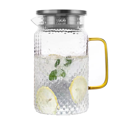 68Oz Glass Pitcher with Stainless Steel Lid and Handle,Clear Iced Tea Brewing Pitcher for Beverage,Lemonade