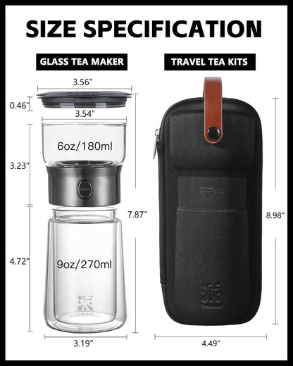 Modern Tea Infuser Teapot, One Touch Tea Maker for Loose Leaf Tea | Glass Magic Tea Pot, Mess Free Tea Steeper with Insulated Mug, Portable Tea Infuser with Case for Tea Lovers