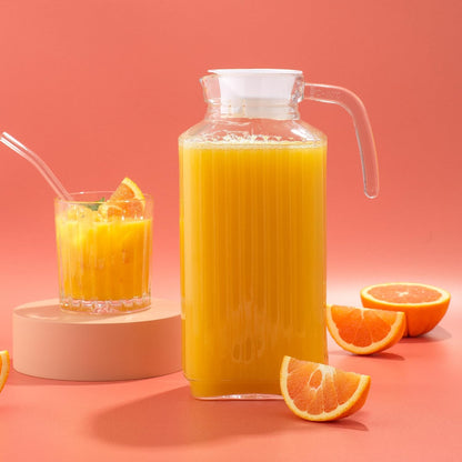 60Oz Glass Pitcher with Lid (2 Lids) - Beverage Serveware and Storage Container for Cold Drinks and Liquids. Juice Container, Water Jug, Fridge Pitcher for Iced Tea or Milk