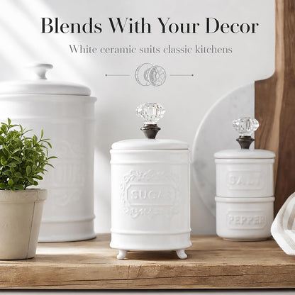 Door Knob Sugar Bowl, White 5.85H X 6.7L X 6.35W