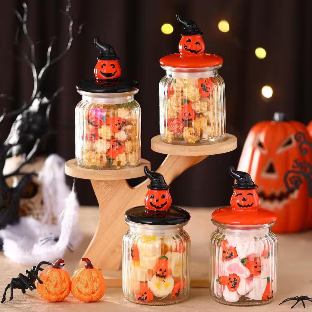 4-Pack Food Storage Canister with Airtight Ceramic Lid for Halloween Party Tea and Cookie Table Decoration, Orange
