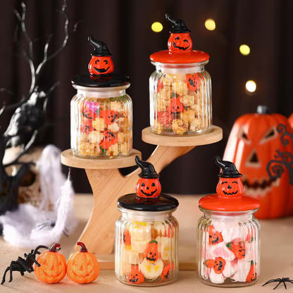 4-Pack Food Storage Canister with Airtight Ceramic Lid for Halloween Party Tea and Cookie Table Decoration, Orange