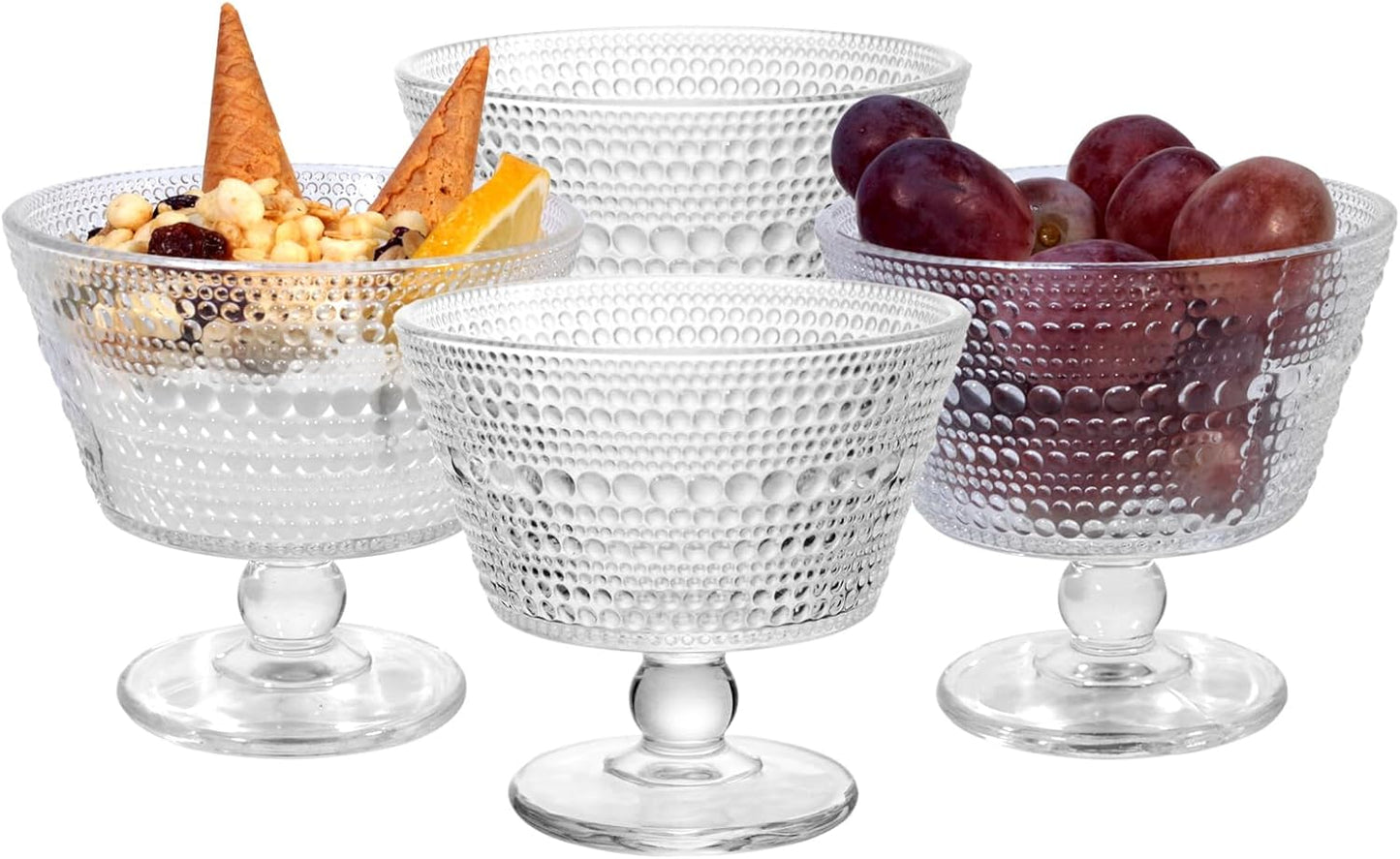 Glass Dessert Bowls Breakfast Cups,Dessert Cups Set of 4, 9Oz Glass Ice Cream Sundae Cups，Glass Dessert Bowls, for Oats，Ice Cream, Milk, Sorbet, Yogurt (4PCS), Transparent, D-1059