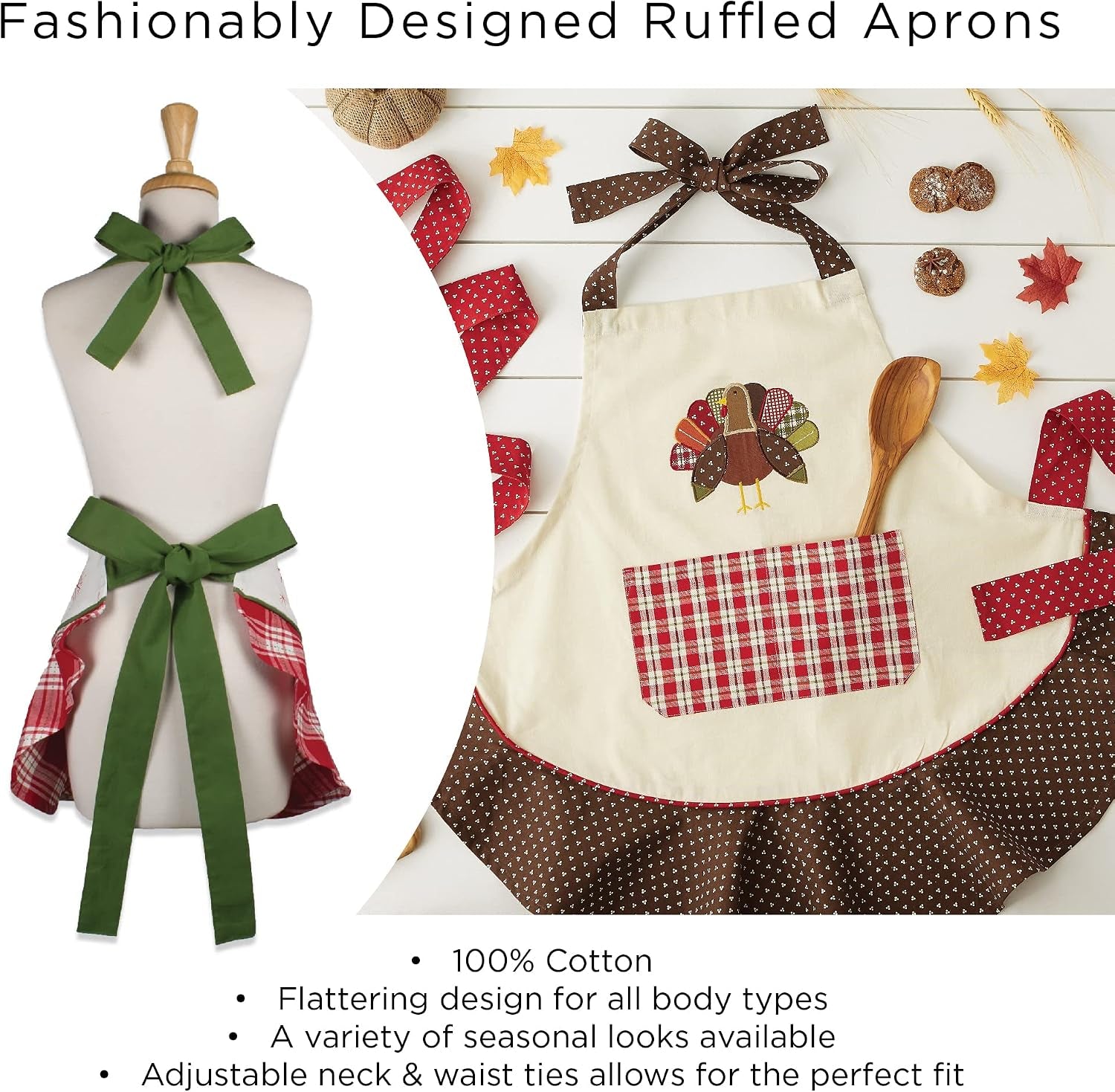 Women'S Fall & Thanksgiving Kitchen Apron, Adjustable Long Waist Ties, Gather Together
