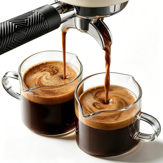 Espresso Cups Set of 2: Espresso Machine Accessories - Espresso Shot Cups for Home Baristas - Essential Coffee Bar Accessories - 4Oz Glass Espresso Cup Set with Handled and Spout