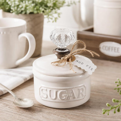 Door Knob Sugar Bowl, White 5.85H X 6.7L X 6.35W