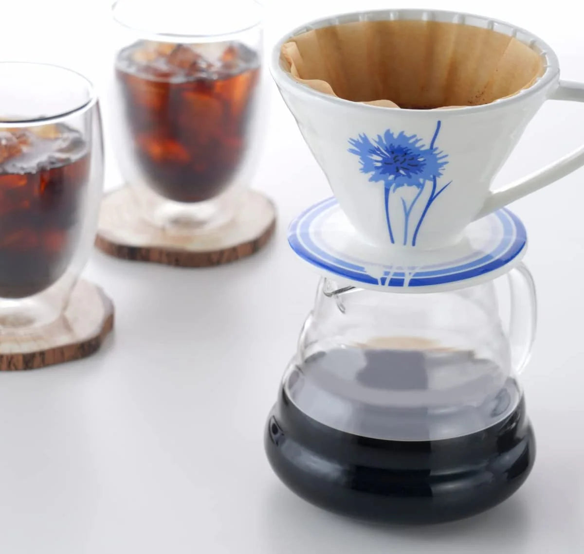 2PK (1-2 Cups) Ceramic Pour over Coffee Dripper, Blue Cornflower - Artisan Series (BB1001-P2)