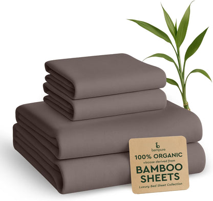 California King Sheet Sets - 100% Pure Viscose Derived from Bamboo Sheets California King Size - Super Soft Viscose Cooling Sheets for Hot Sleepers - up to 16’’ Deep Pocket (S Gray)