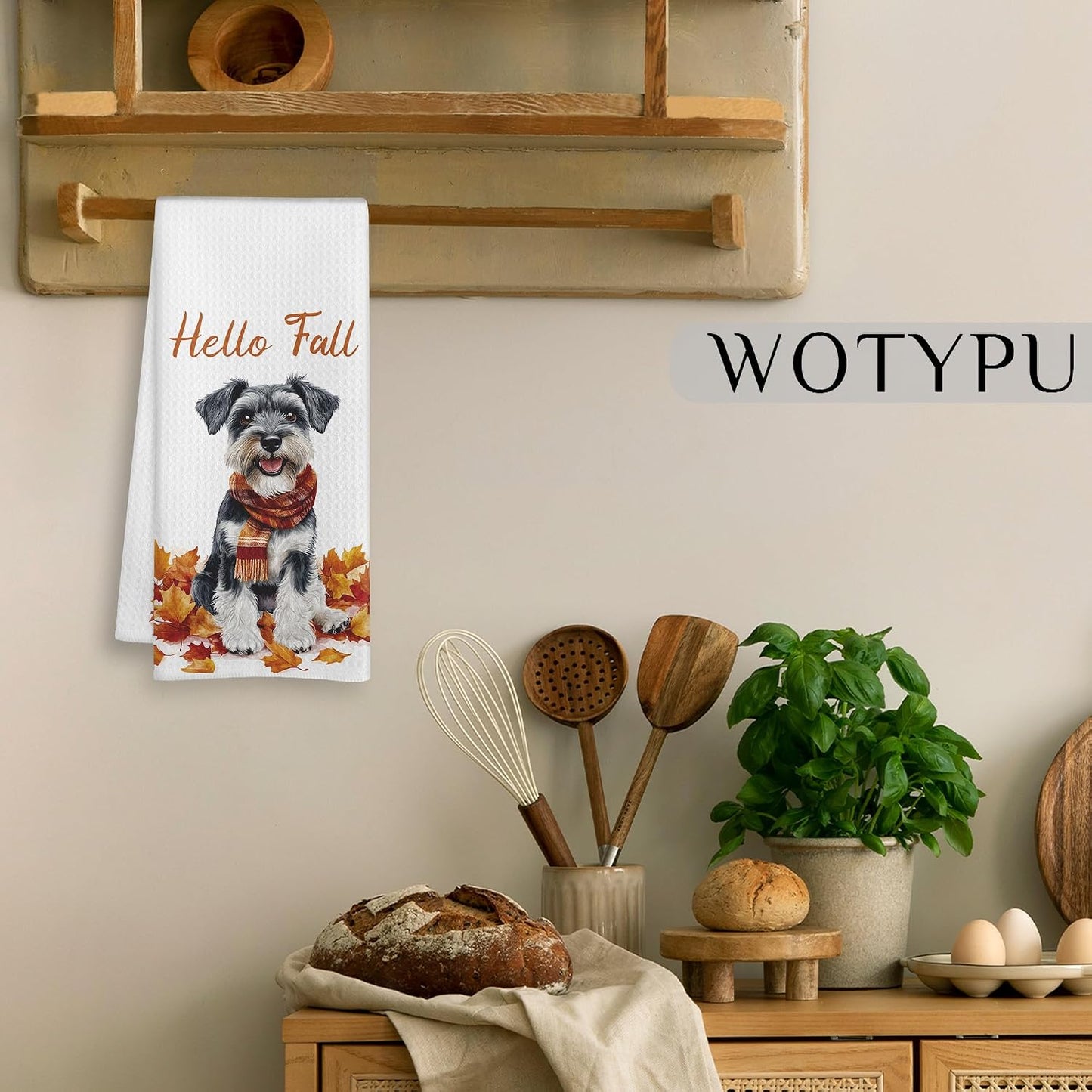 Fall Schnauzer Kitchen Towels, Schnauzer Lover Gifts Dish Tea Towel for Kitchen Decor, Farmhouse Fall Autumn Maple Leaf Dog Hand Towels for Bathroom Decor,16X24 Inch