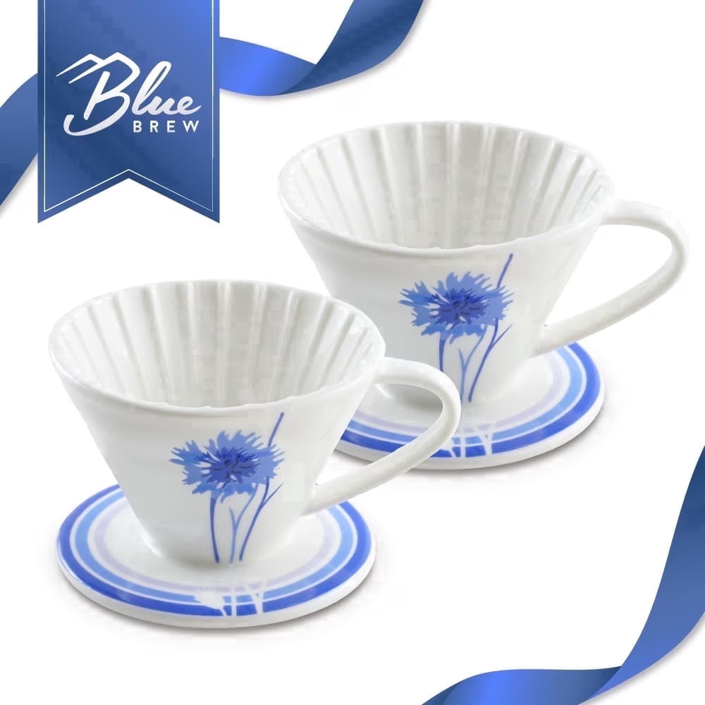 2PK (1-2 Cups) Ceramic Pour over Coffee Dripper, Blue Cornflower - Artisan Series (BB1001-P2)