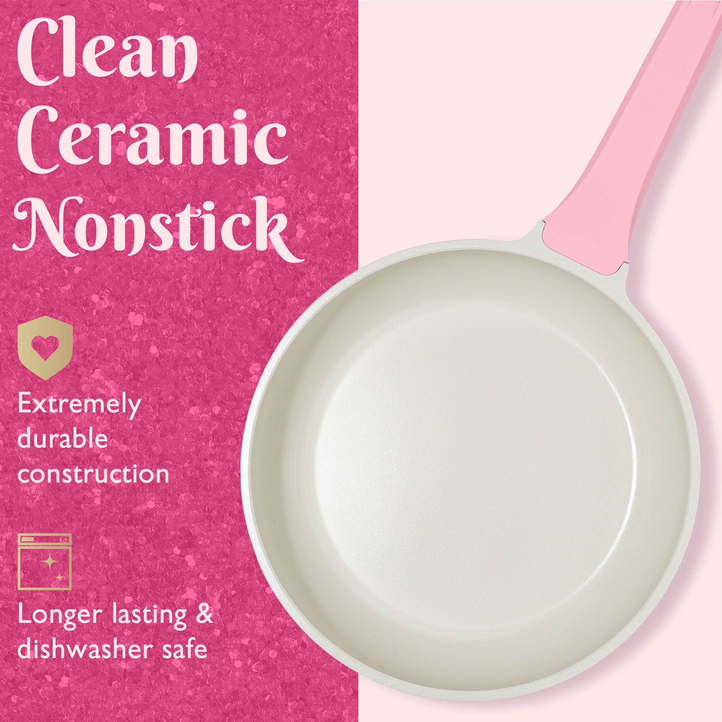 10-Piece Ceramic Nonstick Cookware Set with Pots & Pans, Clean Ceramic™ Coating, Faceted Pink Design