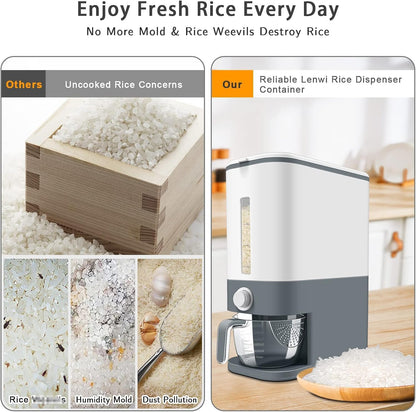 22-25 Lbs Rice Dispenser, Large Cereal Dry Food Storage Containers with Measuring Cup,Bpa-Free Household for Kitchen Pantry Organization-Grey