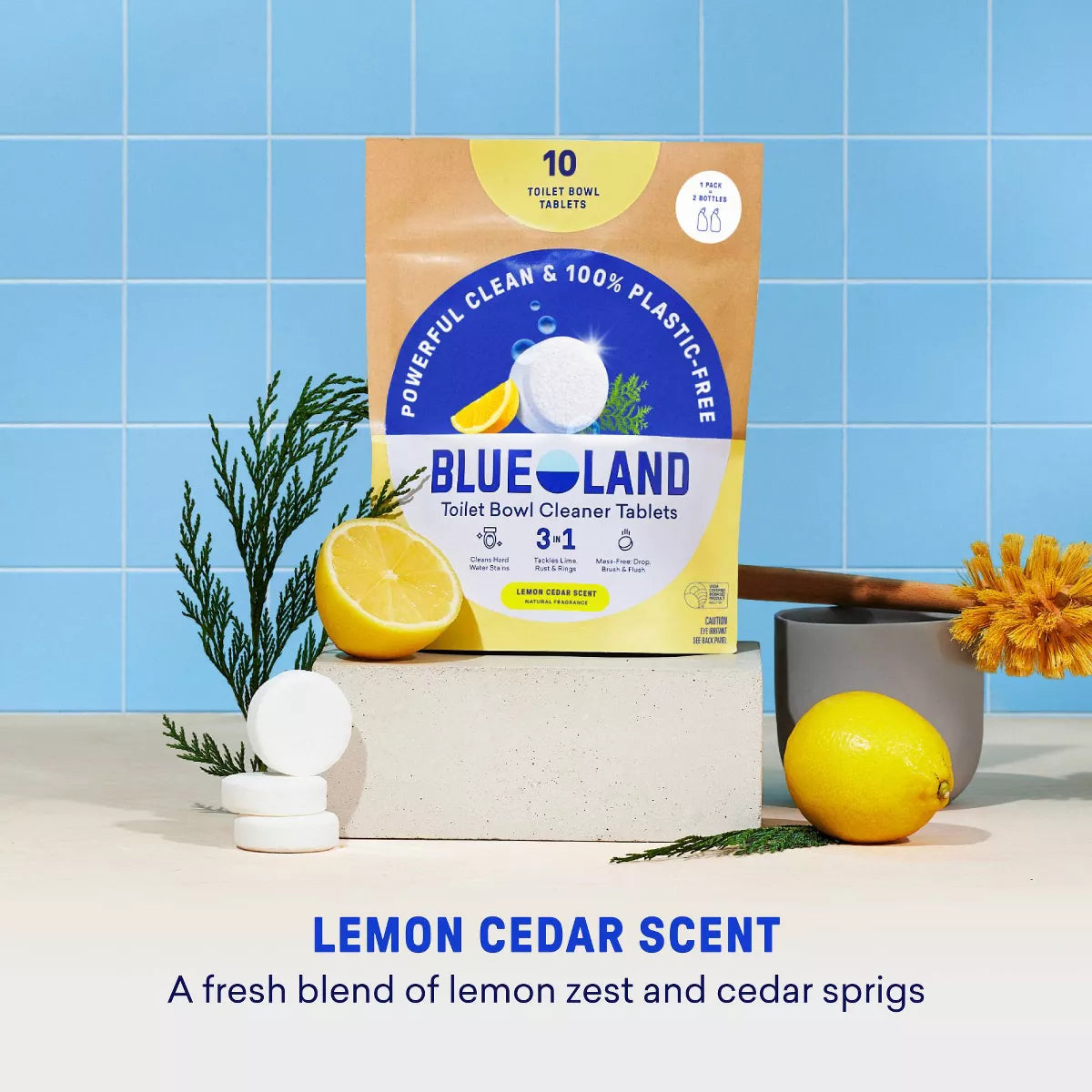 Blueland Lemon Cedar Toilet Bowl Cleaning Tablets - 8.4Oz/10Ct: Hypoallergenic, Vegan