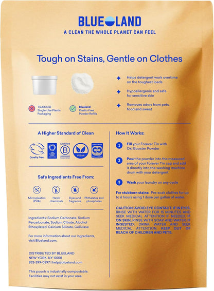 Oxi Laundry Booster Powder with Tin, Starter Set, Spring Bloom Scent, 25 Loads, 17.6 Oz, Plastic-Free, Eco Friendly, Oxy Cleaner, Stain Remover