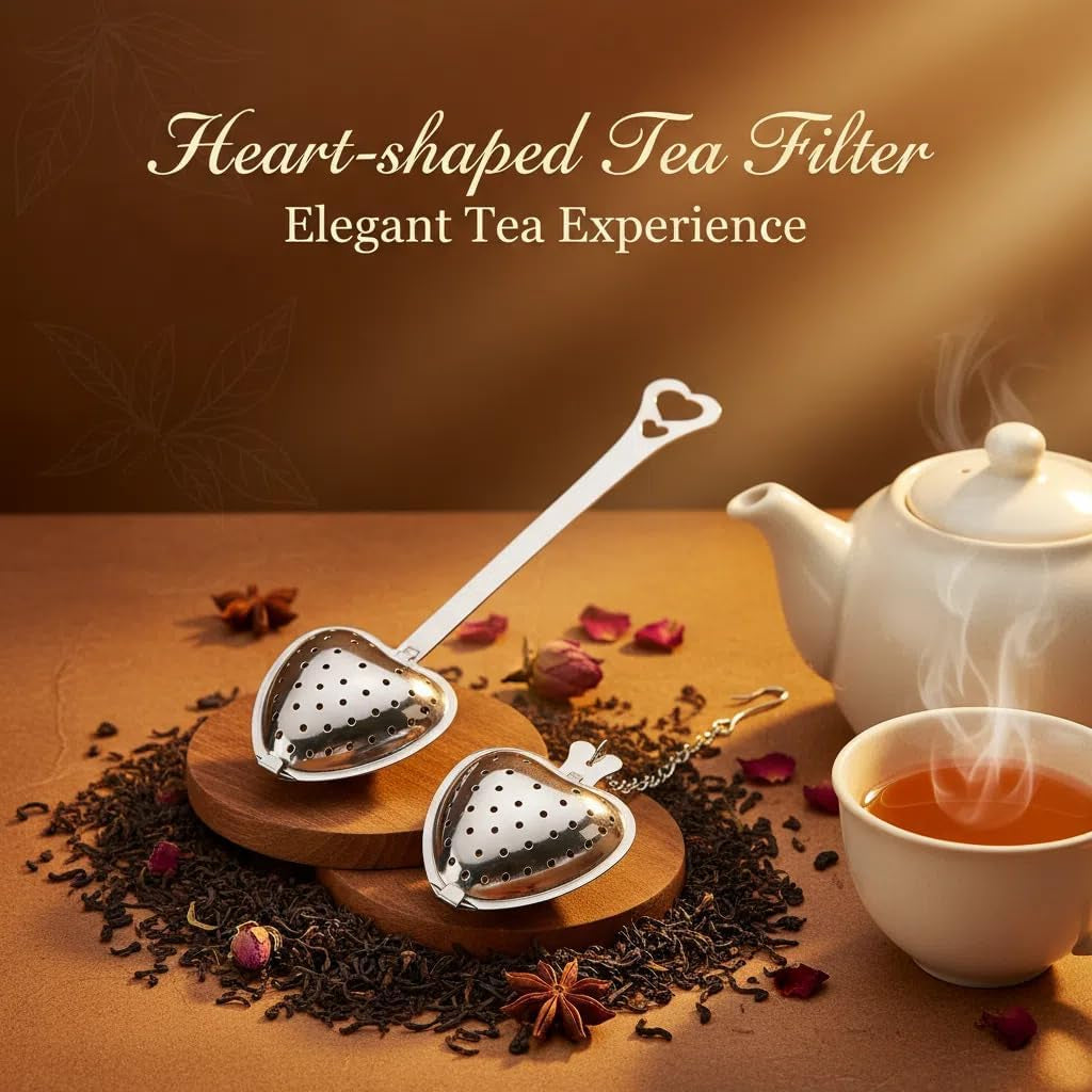 2Pcs Tea Strainers for Loose Tea Spoon - Heart Tea Steeper Tea Filter Fine Mesh Strainer Stainless Steel Tea Diffuser Tea Infuser Spoon - Loose Tea Steeper Tea Infuser