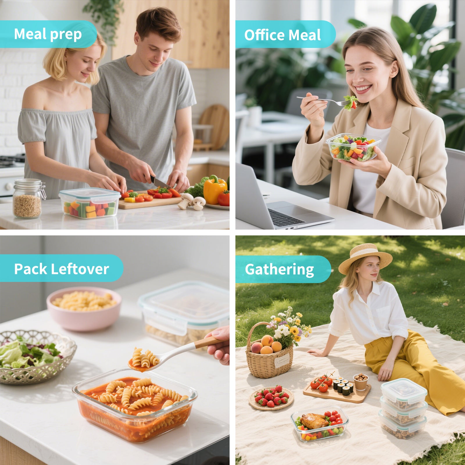 15 Packs Glass Food Storage Container with Airtight Lids,Stackable Square Meal Prep Containers for Kitchen Freezer,Round Glass Lunch Box