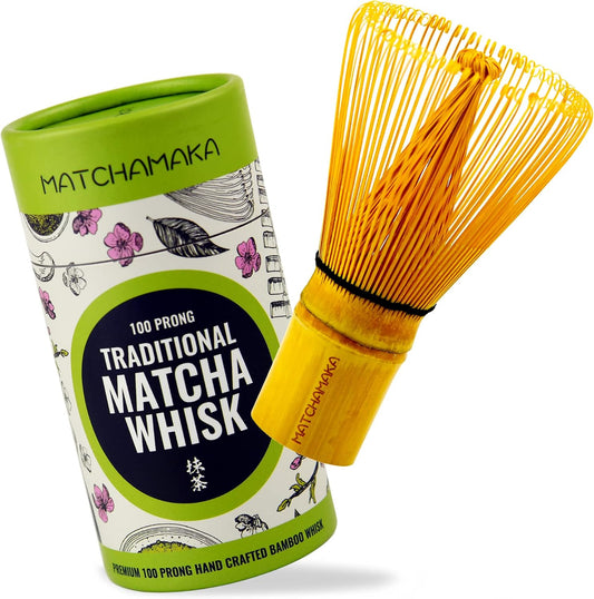 Premium Matcha Green Tea Whisk - 100 Prong -  Traditional Japanese Bamboo Matcha Whisk - Green Tea, Matcha Latte, Matcha Ceremonial Powder, Matcha Tea - the Perfect Matcha Ceremony Whisk